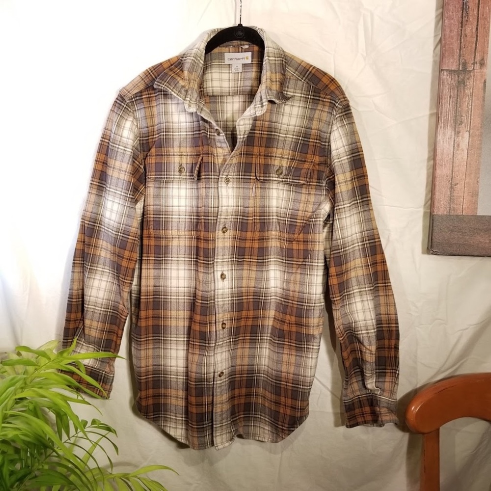 Carhartt Men's Casual Plaid Shirt in Brown and White